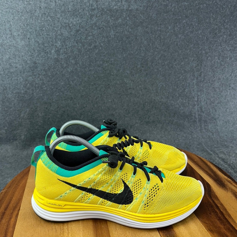 Nike Flyknit One+ Lunarlon Womens 9.5 Yellow Green Running Shoes 554888-707